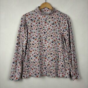 Lands’ End Women’s L Tall Floral Mock Neck Top 100% Cotton Long Sleeve Shirt
